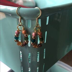 Elegant Multicolor Beaded Hoop Earrings and 7” Bracelet